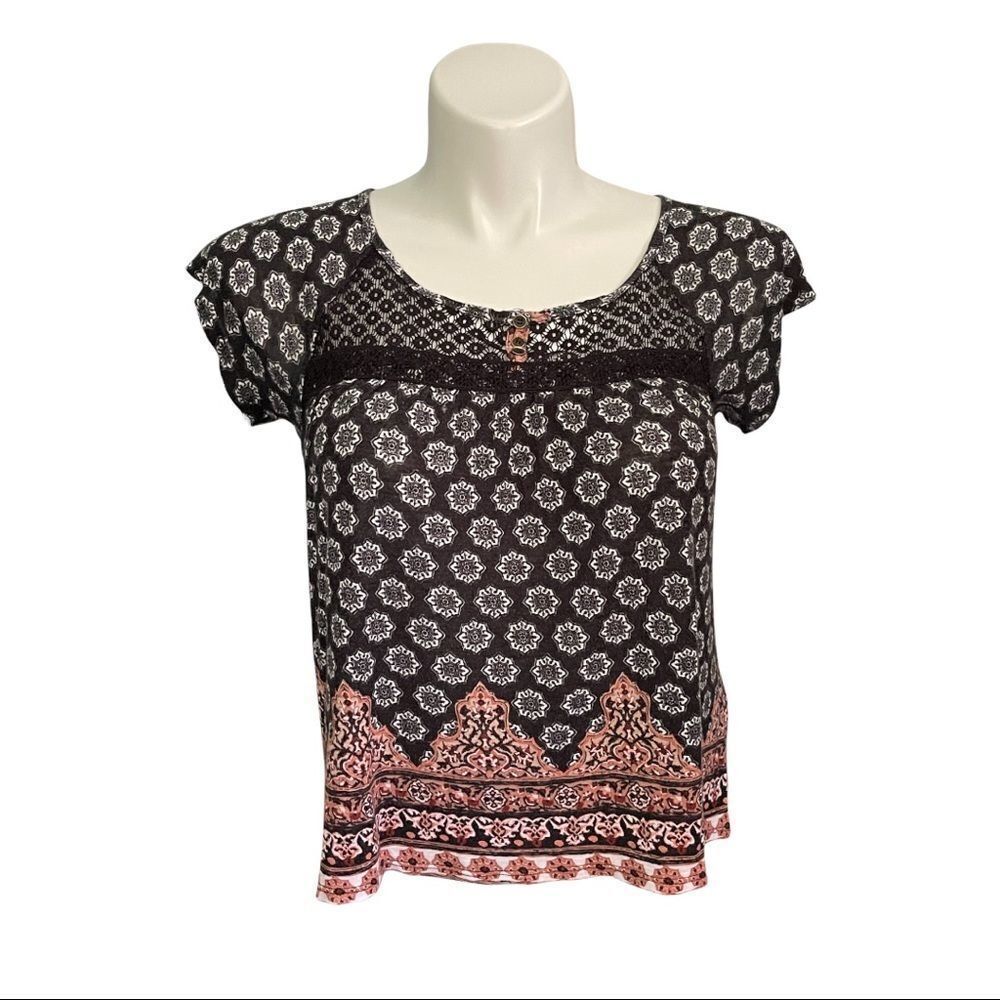 BOBBIE brooks black white pink flowy tee/Top S
